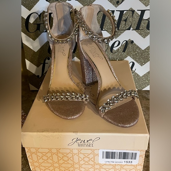 JEWEL BADGLEY MISCHKA Beautiful Rose Gold Evening Heels Size 8 W/Accessory Set - Picture 4 of 15